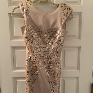 Champagne sequin gold pageant cocktail dress